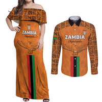 Custom Zambia Football Couples Matching Off Shoulder Maxi Dress and Long Sleeve Button Shirt Go Chipolopolo Go - Wonder Print Shop