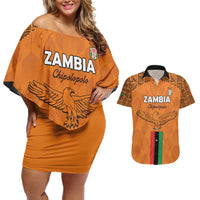Custom Zambia Football Couples Matching Off Shoulder Short Dress and Hawaiian Shirt Go Chipolopolo Go - Wonder Print Shop