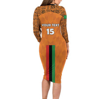 Custom Zambia Football Long Sleeve Bodycon Dress Go Chipolopolo Go - Wonder Print Shop