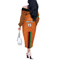 Custom Zambia Football Off The Shoulder Long Sleeve Dress Go Chipolopolo Go - Wonder Print Shop
