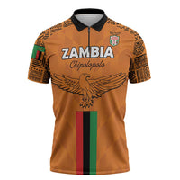 Custom Zambia Football Zipper Polo Shirt Go Chipolopolo Go - Wonder Print Shop