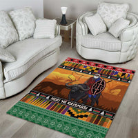 Kenya Safari Christmas Area Rug Black Santa Riding Cape Buffalo - Heri ya Krismasi - Wonder Print Shop