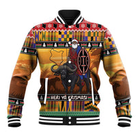 Kenya Safari Christmas Baseball Jacket Black Santa Riding Cape Buffalo - Heri ya Krismasi - Wonder Print Shop