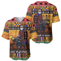 Kenya Safari Christmas Baseball Jersey Black Santa Riding Cape Buffalo - Heri ya Krismasi - Wonder Print Shop