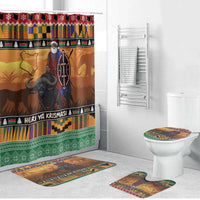 Kenya Safari Christmas Bathroom Set Black Santa Riding Cape Buffalo - Heri ya Krismasi - Wonder Print Shop