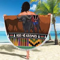 Kenya Safari Christmas Beach Blanket Black Santa Riding Cape Buffalo - Heri ya Krismasi - Wonder Print Shop