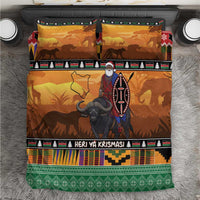 Kenya Safari Christmas Bedding Set Black Santa Riding Cape Buffalo - Heri ya Krismasi - Wonder Print Shop