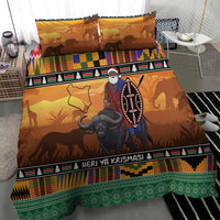 Kenya Safari Christmas Bedding Set Black Santa Riding Cape Buffalo - Heri ya Krismasi - Wonder Print Shop