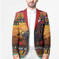 Kenya Safari Christmas Blazer Black Santa Riding Cape Buffalo - Heri ya Krismasi - Wonder Print Shop