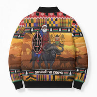 Kenya Safari Christmas Bomber Puffer Jacket Black Santa Riding Cape Buffalo - Heri ya Krismasi - Wonder Print Shop