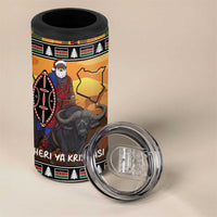 Kenya Safari Christmas 4 in 1 Can Cooler Tumbler Black Santa Riding Cape Buffalo - Heri ya Krismasi - Wonder Print Shop
