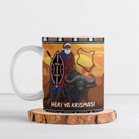 Kenya Safari Christmas Ceramic Mug Black Santa Riding Cape Buffalo - Heri ya Krismasi - Wonder Print Shop