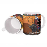 Kenya Safari Christmas Ceramic Mug Black Santa Riding Cape Buffalo - Heri ya Krismasi - Wonder Print Shop