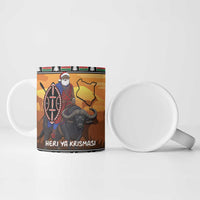 Kenya Safari Christmas Ceramic Mug Black Santa Riding Cape Buffalo - Heri ya Krismasi - Wonder Print Shop