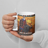 Kenya Safari Christmas Ceramic Mug Black Santa Riding Cape Buffalo - Heri ya Krismasi - Wonder Print Shop
