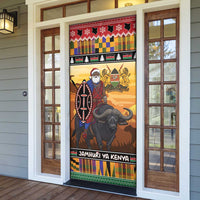 Kenya Safari Christmas Door Cover Black Santa Riding Cape Buffalo - Heri ya Krismasi - Wonder Print Shop