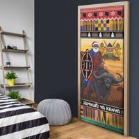 Kenya Safari Christmas Door Cover Black Santa Riding Cape Buffalo - Heri ya Krismasi - Wonder Print Shop