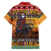 Kenya Safari Christmas Family Matching Long Sleeve Bodycon Dress and Hawaiian Shirt Black Santa Riding Cape Buffalo - Heri ya Krismasi - Wonder Print Shop