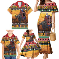 Kenya Safari Christmas Family Matching Mermaid Dress and Hawaiian Shirt Black Santa Riding Cape Buffalo - Heri ya Krismasi - Wonder Print Shop