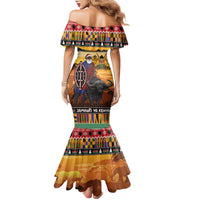 Kenya Safari Christmas Family Matching Mermaid Dress and Hawaiian Shirt Black Santa Riding Cape Buffalo - Heri ya Krismasi - Wonder Print Shop