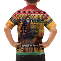 Kenya Safari Christmas Family Matching Off Shoulder Maxi Dress and Hawaiian Shirt Black Santa Riding Cape Buffalo - Heri ya Krismasi - Wonder Print Shop