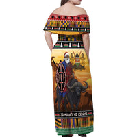 Kenya Safari Christmas Family Matching Off Shoulder Maxi Dress and Hawaiian Shirt Black Santa Riding Cape Buffalo - Heri ya Krismasi - Wonder Print Shop