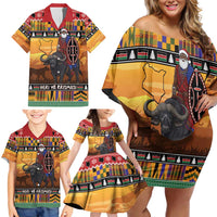 Kenya Safari Christmas Family Matching Off Shoulder Short Dress and Hawaiian Shirt Black Santa Riding Cape Buffalo - Heri ya Krismasi - Wonder Print Shop