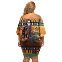 Kenya Safari Christmas Family Matching Off Shoulder Short Dress and Hawaiian Shirt Black Santa Riding Cape Buffalo - Heri ya Krismasi - Wonder Print Shop