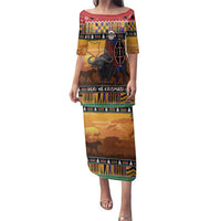 Kenya Safari Christmas Family Matching Puletasi and Hawaiian Shirt Black Santa Riding Cape Buffalo - Heri ya Krismasi - Wonder Print Shop