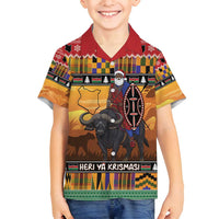 Kenya Safari Christmas Family Matching Tank Maxi Dress and Hawaiian Shirt Black Santa Riding Cape Buffalo - Heri ya Krismasi - Wonder Print Shop