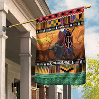 Kenya Safari Christmas Garden Flag Black Santa Riding Cape Buffalo - Heri ya Krismasi - Wonder Print Shop