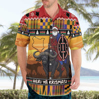 Kenya Safari Christmas Hawaiian Shirt Black Santa Riding Cape Buffalo - Heri ya Krismasi - Wonder Print Shop