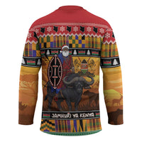 Kenya Safari Christmas Hockey Jersey Black Santa Riding Cape Buffalo - Heri ya Krismasi - Wonder Print Shop