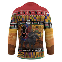 Kenya Safari Christmas Hockey Jersey Black Santa Riding Cape Buffalo - Heri ya Krismasi - Wonder Print Shop
