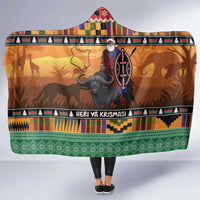 Kenya Safari Christmas Hooded Blanket Black Santa Riding Cape Buffalo - Heri ya Krismasi - Wonder Print Shop