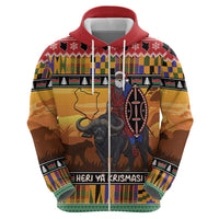 Kenya Safari Christmas Hoodie Black Santa Riding Cape Buffalo - Heri ya Krismasi - Wonder Print Shop