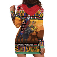Kenya Safari Christmas Hoodie Dress Black Santa Riding Cape Buffalo - Heri ya Krismasi - Wonder Print Shop