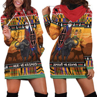 Kenya Safari Christmas Hoodie Dress Black Santa Riding Cape Buffalo - Heri ya Krismasi - Wonder Print Shop