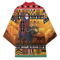Kenya Safari Christmas Kimono Black Santa Riding Cape Buffalo - Heri ya Krismasi - Wonder Print Shop