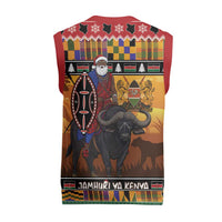 Kenya Safari Christmas Knitted V-Neck Vest Black Santa Riding Cape Buffalo - Heri ya Krismasi - Wonder Print Shop