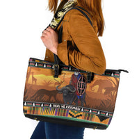 Kenya Safari Christmas Leather Tote Bag Black Santa Riding Cape Buffalo - Heri ya Krismasi - Wonder Print Shop