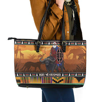 Kenya Safari Christmas Leather Tote Bag Black Santa Riding Cape Buffalo - Heri ya Krismasi - Wonder Print Shop