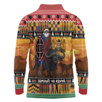 Kenya Safari Christmas Long Sleeve Polo Shirt Black Santa Riding Cape Buffalo - Heri ya Krismasi - Wonder Print Shop