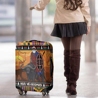 Kenya Safari Christmas Luggage Cover Black Santa Riding Cape Buffalo - Heri ya Krismasi - Wonder Print Shop