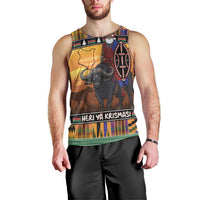 Kenya Safari Christmas Men Tank Top Black Santa Riding Cape Buffalo - Heri ya Krismasi - Wonder Print Shop