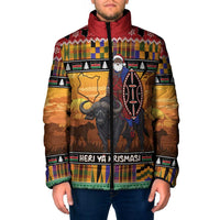 Kenya Safari Christmas Padded Jacket Black Santa Riding Cape Buffalo - Heri ya Krismasi - Wonder Print Shop