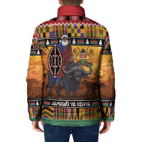 Kenya Safari Christmas Padded Jacket Black Santa Riding Cape Buffalo - Heri ya Krismasi - Wonder Print Shop