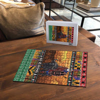 Kenya Safari Christmas Puzzle Black Santa Riding Cape Buffalo - Heri ya Krismasi - Wonder Print Shop