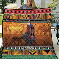 Kenya Safari Christmas Quilt Black Santa Riding Cape Buffalo - Heri ya Krismasi - Wonder Print Shop