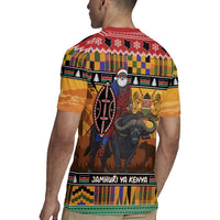 Kenya Safari Christmas Rugby Jersey Black Santa Riding Cape Buffalo - Heri ya Krismasi - Wonder Print Shop